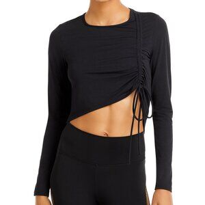 Koral LA Women's Zina Cinched Long Sleeve Shirt Cropped Top Size XS Black B4HP